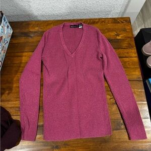 Moda International Ribbed V-Neck Sweater in Raspberry Pink